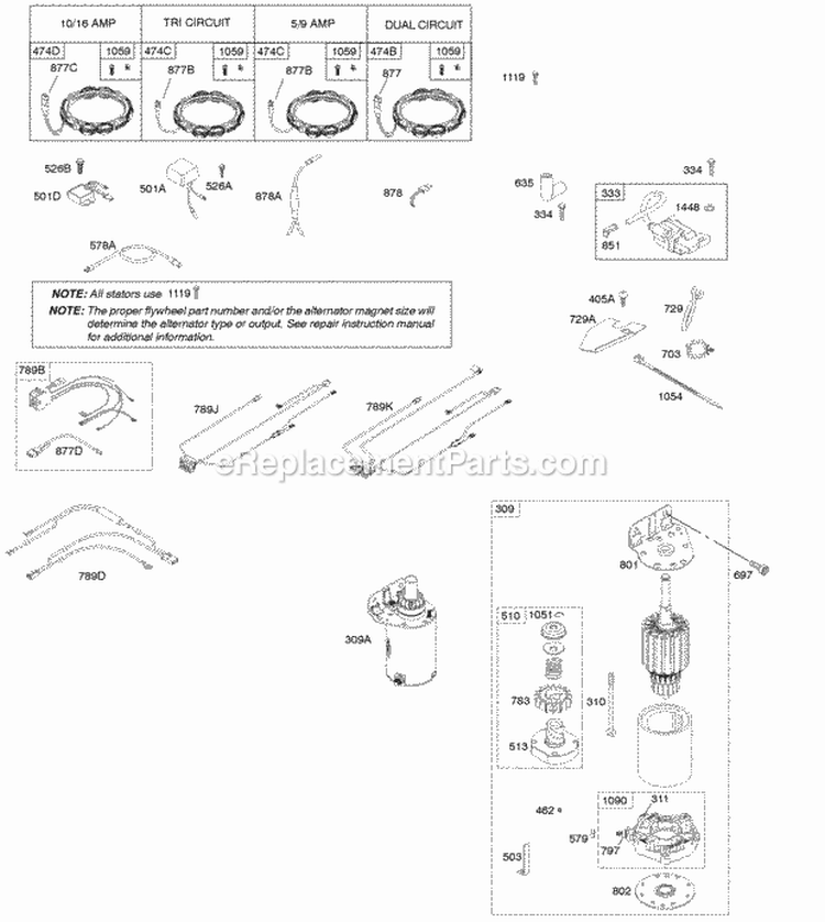 Alternator Electric Starter Fuel Supply Ignition Diagram and Parts List for 406777-0027-B1  Briggs and Stratton Engine